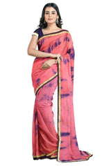 Pink Blue Tie Dye Designer Wedding Partywear Pure Crepe Zari Pearl Hand Embroidery Work Bridal Saree Sari With Blouse Piece H262