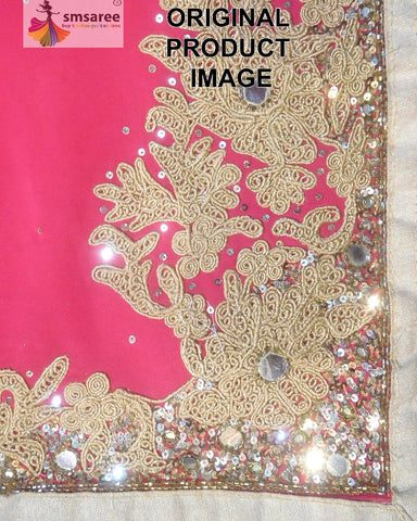 Pink Designer Wedding Partywear Pure Georgette Zari Thread Sequence Cutdana Hand Embroidery Work Bridal Saree Sari With Blouse Piece H264