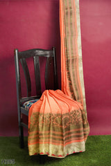 Peach Designer Wedding Partywear Pure Dola Silk Zari Hand Embroidery Work Bridal Saree Sari With Blouse Piece H265