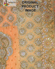 Peach Designer Wedding Partywear Silk Stone Zari Hand Embroidery Work Bridal Saree Sari With Blouse Piece H266