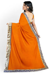 Orange Designer Wedding Partywear Pure Georgette Stone Pearl Thread Cutdana Hand Embroidery Work Bridal Saree Sari With Blouse Piece H271