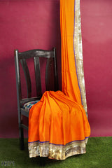 Orange Designer Wedding Partywear Pure Georgette Stone Pearl Thread Cutdana Hand Embroidery Work Bridal Saree Sari With Blouse Piece H271