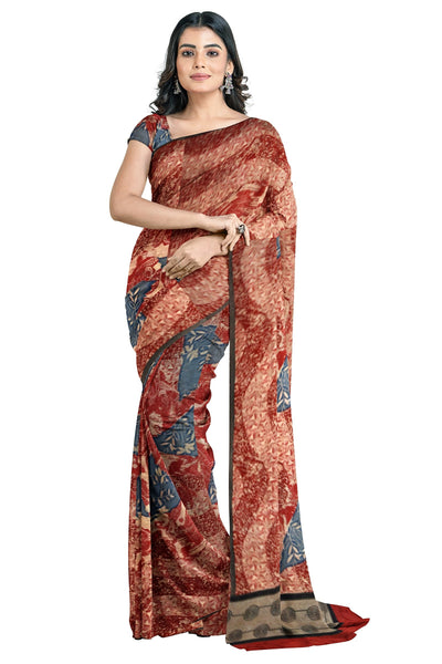 Multicolour Designer Wedding Partywear Pure Crepe Hand Brush Printed Hand Embroidery Work Bridal Saree Sari Without Blouse Piece H281