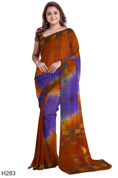 Multicolour Designer Wedding Partywear Pure Crepe Hand Brush Printed Hand Embroidery Work Bridal Saree Sari Without Blouse Piece H283