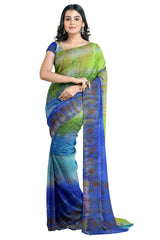 Multicolour Designer Wedding Partywear Pure Crepe Hand Brush Printed Hand Embroidery Work Bridal Saree Sari Without Blouse Piece H286