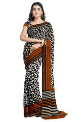 Multicolour Designer Wedding Partywear Pure Crepe Hand Brush Printed Hand Embroidery Work Bridal Saree Sari Without Blouse Piece H288