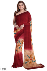 Multicolour Designer Wedding Partywear Pure Crepe Hand Brush Printed Hand Embroidery Work Bridal Saree Sari Without Blouse Piece H294