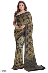 Multicolour Designer Wedding Partywear Pure Crepe Hand Brush Printed Hand Embroidery Work Bridal Saree Sari Without Blouse Piece H296