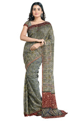 Multicolour Designer Wedding Partywear Pure Crepe Hand Brush Printed Hand Embroidery Work Bridal Saree Sari Without Blouse Piece H297