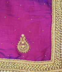 Purple Designer Wedding Partywear Silk Stone Beads Hand Embroidery Work Bridal Saree Sari With Blouse Piece H300