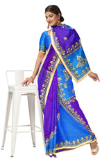 Blue Designer Wedding Partywear Silk Stone Cutdana Bullion Hand Embroidery Work Bridal Saree Sari With Blouse Piece H303