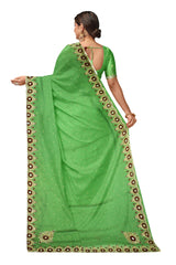 Green Designer Wedding Partywear Silk Thread Cutdana Stone Hand Embroidery Work Bridal Saree Sari With Blouse Piece H304