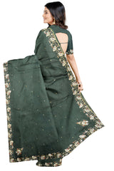 Grey Designer Wedding Partywear Silk Beads Sequence Thread Cutdana Hand Embroidery Work Bridal Saree Sari With Blouse Piece H306