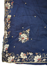 Blue Designer Wedding Partywear Silk Beads Sequence Thread Cutdana Hand Embroidery Work Bridal Saree Sari With Blouse Piece H309