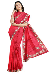 Red Designer Wedding Partywear Silk Beads Sequence Thread Cutdana Hand Embroidery Work Bridal Saree Sari With Blouse Piece H310