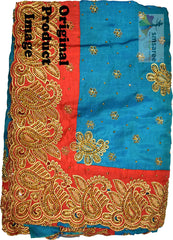 Blue Designer Wedding Partywear Silk Zari Stone Hand Embroidery Work Bridal Saree Sari With Blouse Piece H311
