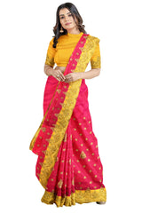 Pink Designer Wedding Partywear Silk Zari Stone Hand Embroidery Work Bridal Saree Sari With Blouse Piece H312