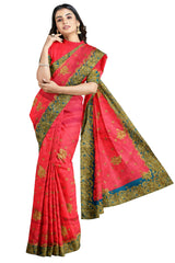 Pink Designer Wedding Partywear Silk Zari Stone Hand Embroidery Work Bridal Saree Sari With Blouse Piece H313