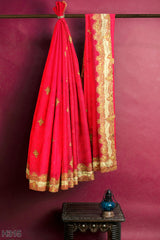 Red Designer Wedding Partywear Silk Zari Stone Hand Embroidery Work Bridal Saree Sari With Blouse Piece H315