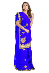 Blue Designer Wedding Partywear Silk Zari Stone Hand Embroidery Work Bridal Saree Sari With Blouse Piece H316
