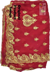 Maroon Designer Wedding Partywear Silk Zari Stone Hand Embroidery Work Bridal Saree Sari With Blouse Piece H318