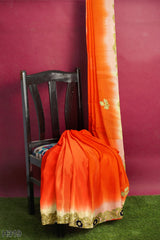 Orange Designer Wedding Partywear Georgette Thread Stone Beads Hand Embroidery Work Bridal Saree Sari With Blouse Piece H319