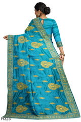 Blue Designer Wedding Partywear Georgette Zari Stone Hand Embroidery Work Bridal Saree Sari With Blouse Piece H323