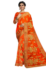 Orange Designer Wedding Partywear Georgette Zari Stone Hand Embroidery Work Bridal Saree Sari With Blouse Piece H324