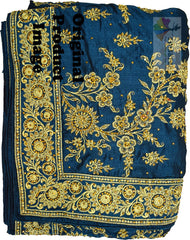 Blue Designer Wedding Partywear Georgette Zari Stone Hand Embroidery Work Bridal Saree Sari With Blouse Piece H325