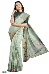 Pista Green Designer Wedding Partywear Dola Silk Stone Beads Thread Sequence Hand Embroidery Work Bridal Saree Sari With Blouse Piece H328