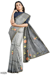 Grey Designer Wedding Partywear Dola Silk Stone Beads Thread Sequence Hand Embroidery Work Bridal Saree Sari With Blouse Piece H329