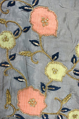 Grey Designer Wedding Partywear Dola Silk Stone Beads Thread Sequence Hand Embroidery Work Bridal Saree Sari With Blouse Piece H329