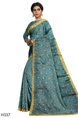 Grey Designer Wedding Partywear Chinon Stone Thread Zari Hand Embroidery Work Bridal Saree Sari With Blouse Piece H337