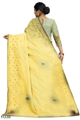 Yellow Designer Wedding Partywear Georgette Cutdana Thread Stone Hand Embroidery Work Bridal Saree Sari With Blouse Piece H338