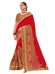 Red Two-Tone Satin Georgette Heavy Designer Saree Sari