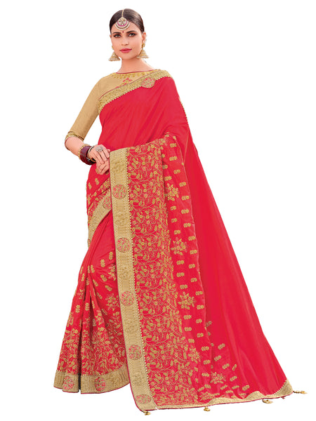 Red Two Tone Silk Heavy Designer Saree Sari
