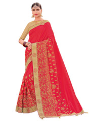 Red Two Tone Silk Heavy Designer Saree Sari