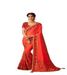 Orange Poly Silk Fancy Designer Saree Sari
