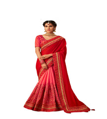 Red & Pink Poly Silk Half-Half Fancy Designer Saree Sari