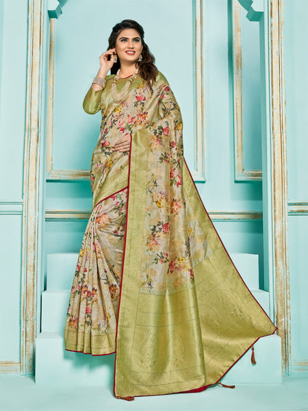 Green Jacquard Silk Heavy Work Saree Sari