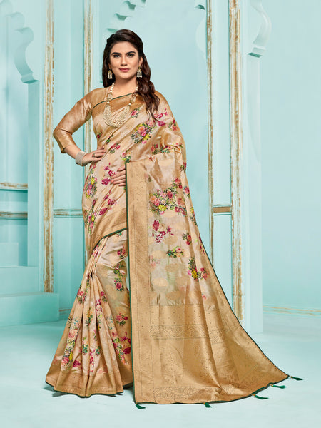 Gold Jacquard Silk Heavy Work Saree Sari