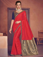 Red Poly Silk Heavy Work Saree Sari