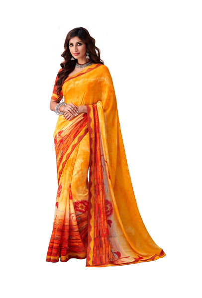 Yellow Georgette Full Designer Saree Sari