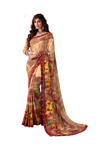 Brown Georgette Full Designer Saree Sari