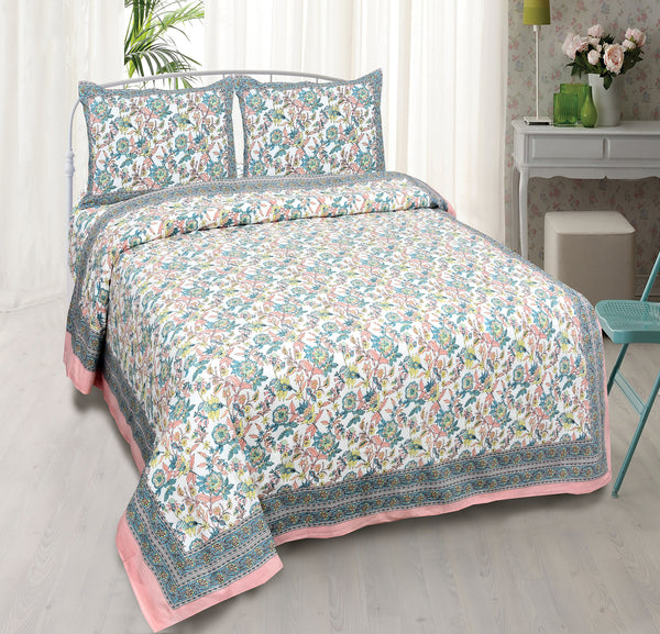 Multicolour Pure Cotton Double Bed Ethnic Jaipuri Printed Bedsheet