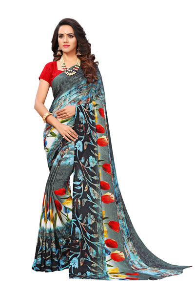Multi Color Georgette Full Printed Designer Saree Sari