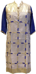Blue White Designer Georgette & Cotton (Chanderi) Kurti