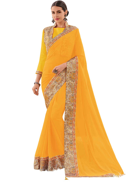 Yellow Chiffon Fancy Designer Saree Sari