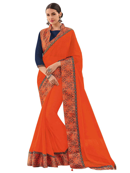 Orange Chiffon Fancy Designer Saree Sari