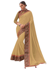Beige Chiffon Fancy Designer Saree Sari
